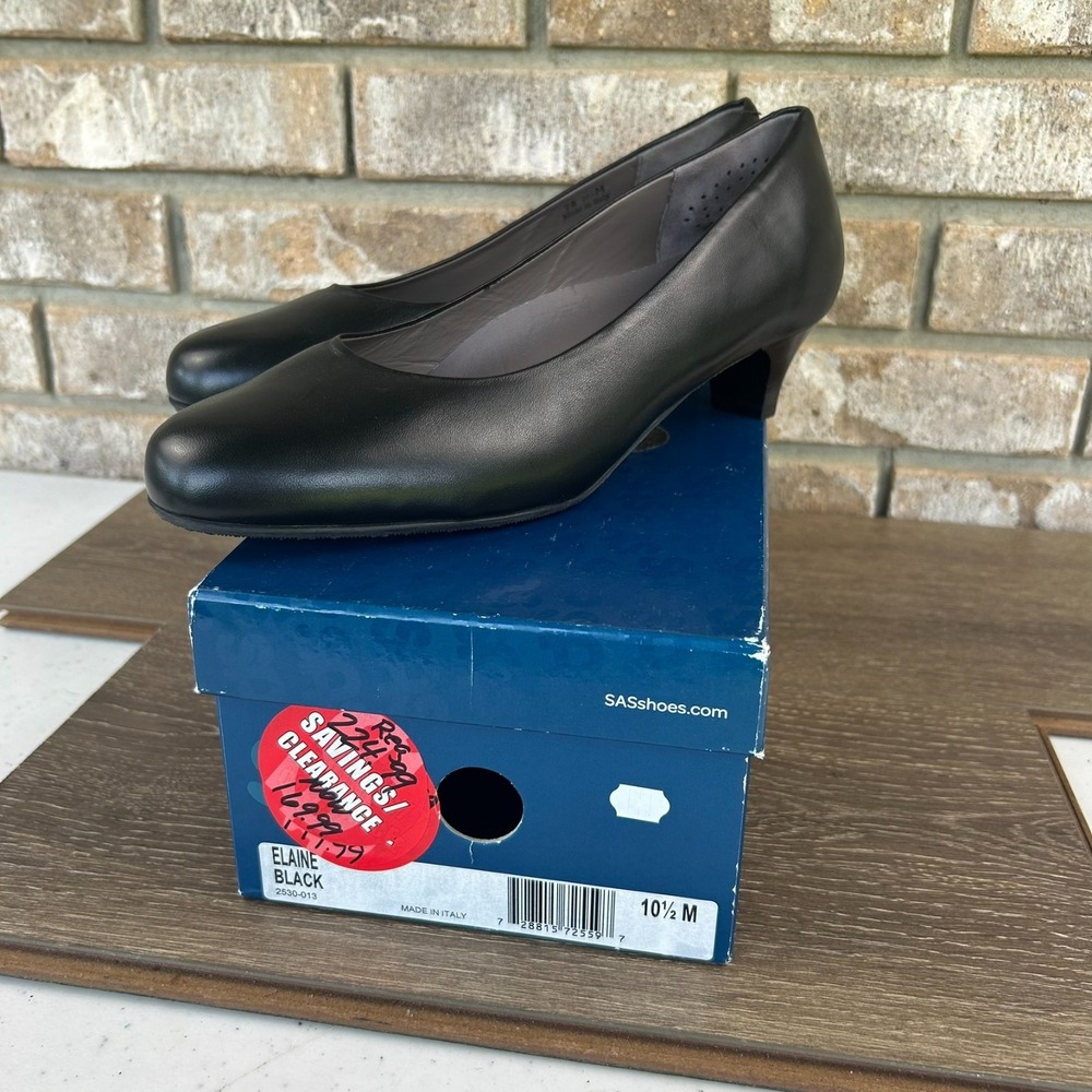 SAS Elaine Kitten Heel 1.5" Pump Womens 10.5M Black Comfort Italian NEW